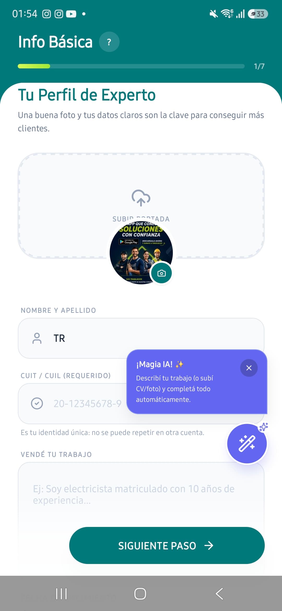 Pantalla real de la app TeResuelvo