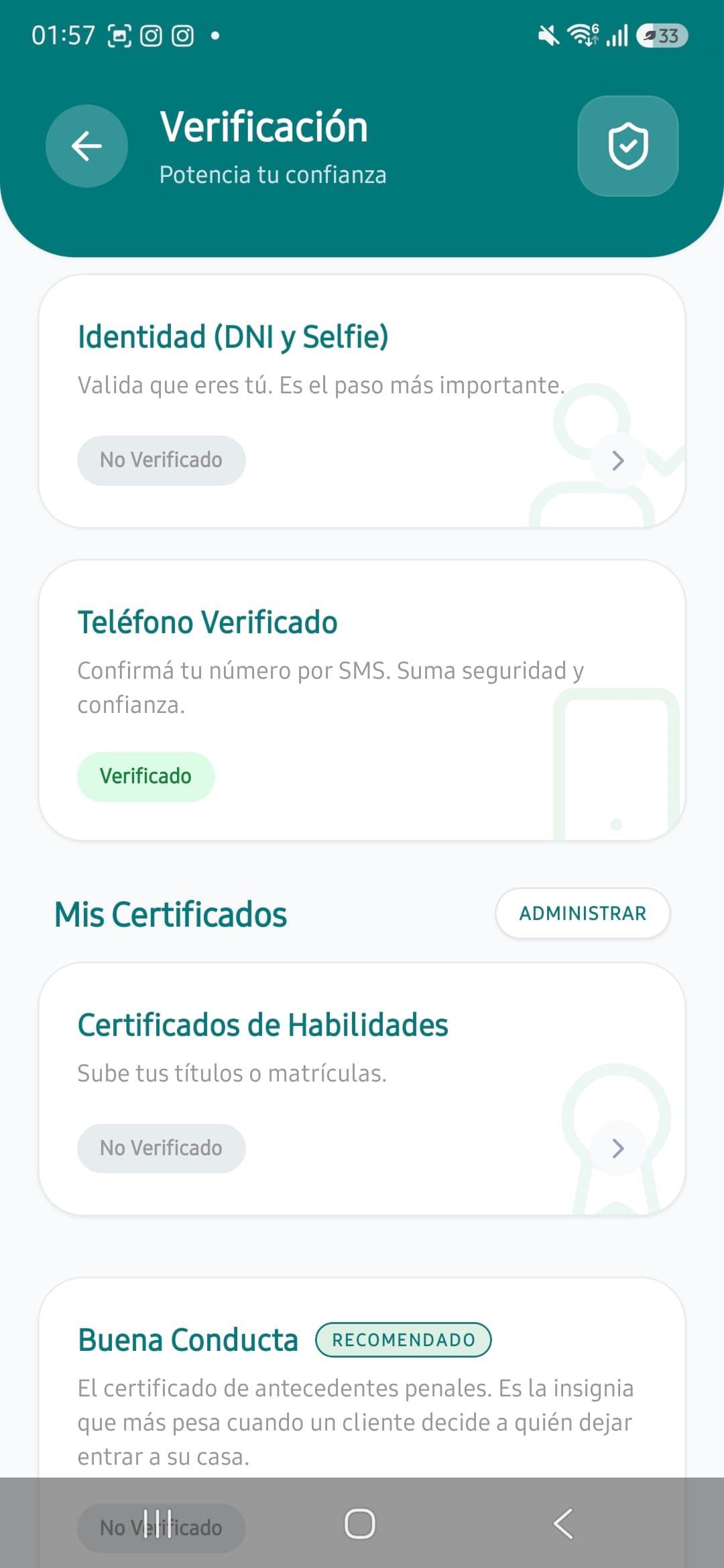 Pantalla real de la app TeResuelvo